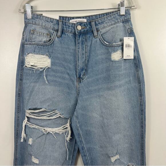 Flying Monkey New Age of Consent Dad Jeans Size 28 High Rise Distressed Raw Hem - Picture 2 of 14